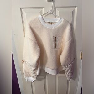 Cream fuzzy semi crop sweatshirt size large